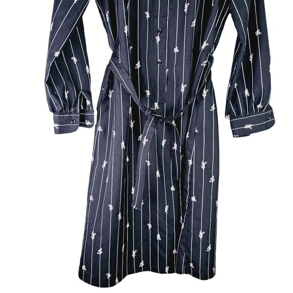 Raoul Striped Geo 80's Style Collared Long Sleeve Light Weight Midi Belted Dress - Picture 6 of 10